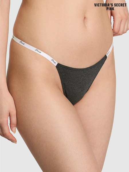 Victoria's Secret PINK Charcoal Heather Grey Thong Cotton Mini Logo Knickers (W75426) | £9