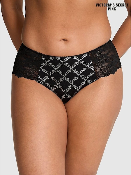 Victoria's Secret PINK Black Logo Jaquard Cheeky No Show Lace Trim Knickers (W75435) | £10