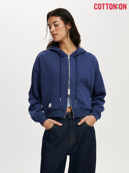 Cotton On Blue Oversized Classic Fleece Zip Through Hoodie (W75507) | £35