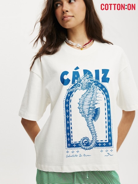 Cotton On White Ecru Boxy Graphic Print T-Shirt (W75520) | £19