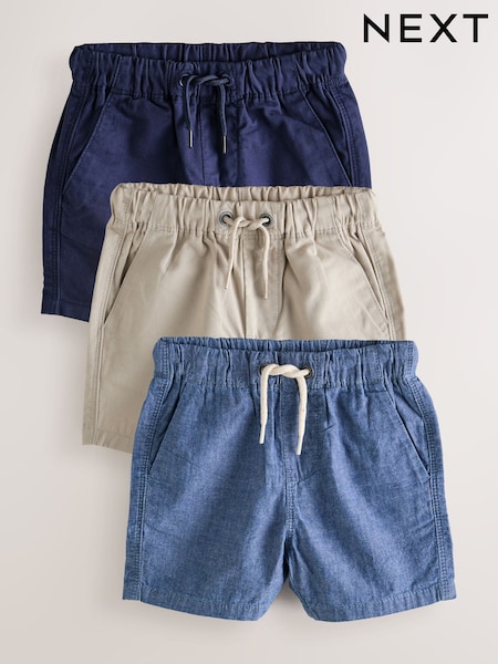 Navy/Stone/Chambray Blue Pull On Shorts 3 Pack (3mths-7yrs) (W75541) | £16 - £20
