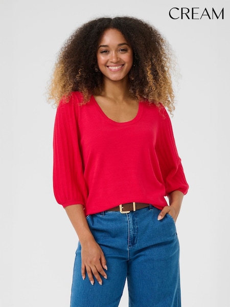 Cream Red CRVillea Pleated Sleeve Jumper (W75761) | £50