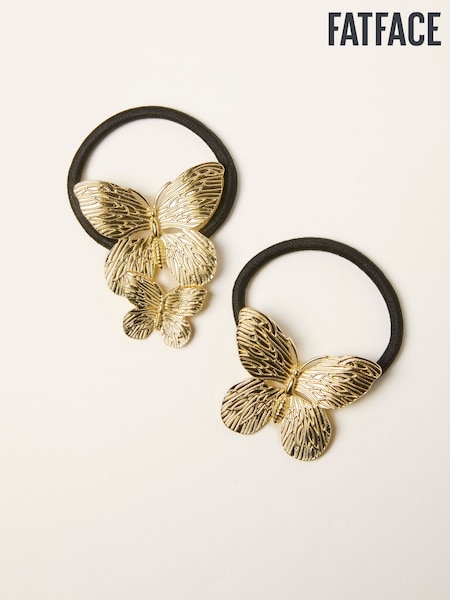 FatFace Gold Tone 2 Pack Metal Butterfly Hair Ties (W75767) | £10.50