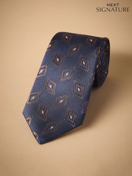 Navy Signature Silk Design Tie (W75787) | £30
