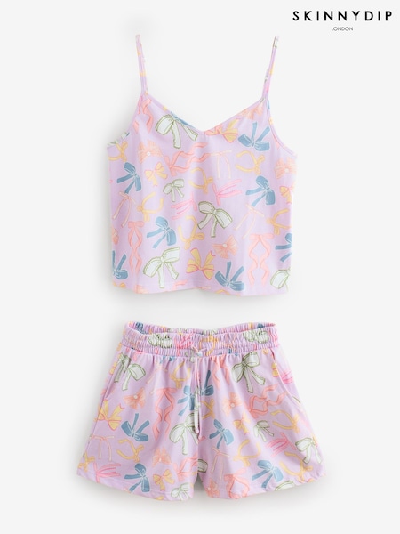 Skinnydip Blue Bow Print Cami and Short Pyjamas Set (W75833) | £32