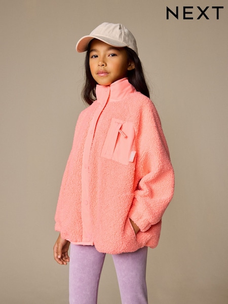 Coral Orange Button Up Fleece Jacket (3-16yrs) (W75861) | £25 - £31