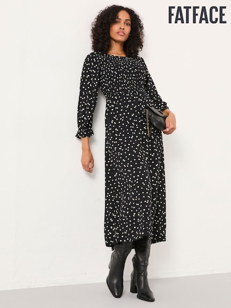FatFace Mabel Black Polka Dot Petite Midi Dress (W76013) | £0