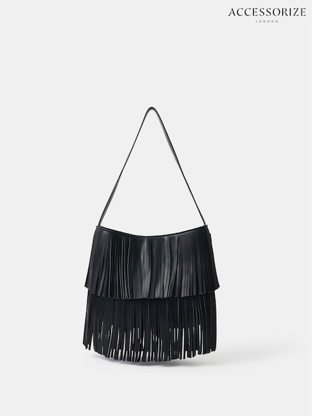 Accessorize Black Fringe Shoulder Bag (W76052) | £32