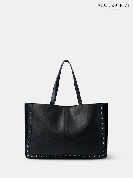 Accessorize Black Stud Leather Shopper Bag (W76058) | £70