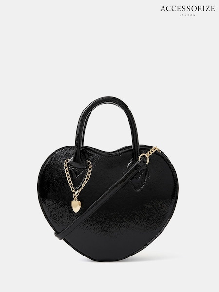 Accessorize Black Patent Heart Cross-Body Handbag (W76060) | £32