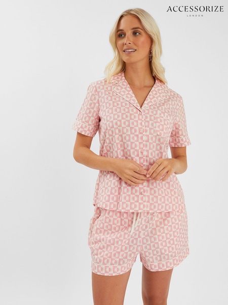 Accessorize Pink Checkerboard Sun Print Short Pyjamas Set (W76071) | £35
