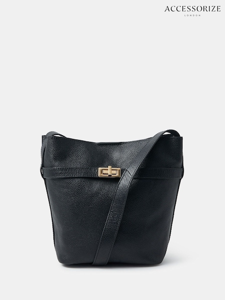 Accessorize Black Leather Bucket Cross-Body Bag (W76078) | £50
