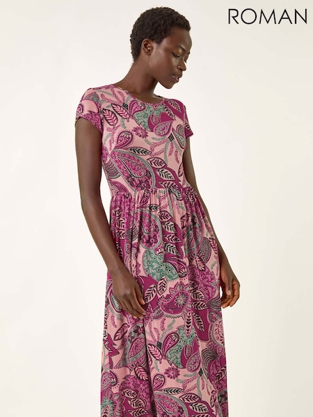 Roman Pink Paisley Print Short Sleeve Midi Dress (W76258) | £45