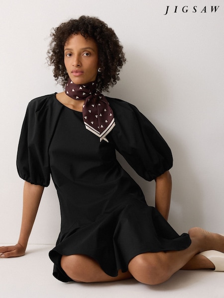 Jigsaw Black Cotton Puff Sleeve Mini Dress (W76404) | £175