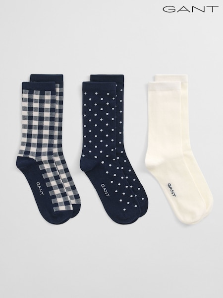 GANT Blue Polka Dot and Gingham Check Pattern Socks 3 Pack (W76428) | £20