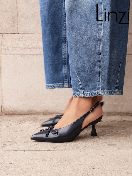 Linzi Blue Ribbon Slingback Courts Heel With Front Bow Detail (W76490) | £38