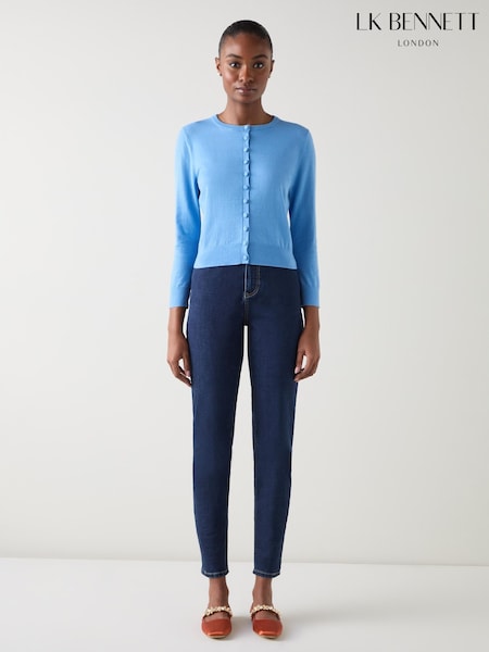 LK Bennett Blue Lottie Plain Fine Gauge Cardigan (W76491) | £99