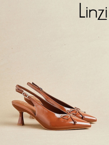 Linzi Brown Ribbon Slingback Courts Heel With Front Bow Detail (W76493) | £38