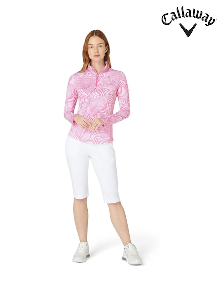 Callaway Apparel Pink Stencil Floral Print Sun Protection Top (W76599) | £65