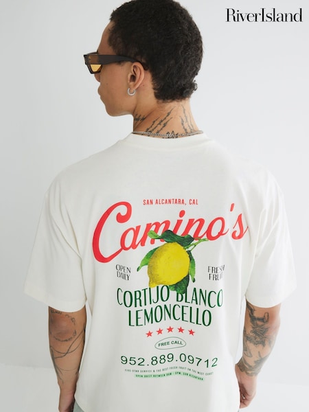 River Island Grey Oversized Fit Lemoncello T-Shirt (W76609) | £26