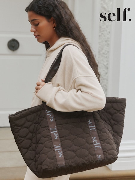 self. Chocolate Brown Quilted Nylon Shoulder Bag (W76675) | £38