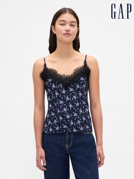 Gap Blue/Navy Floral Lace Trim Cami (W76715) | £35