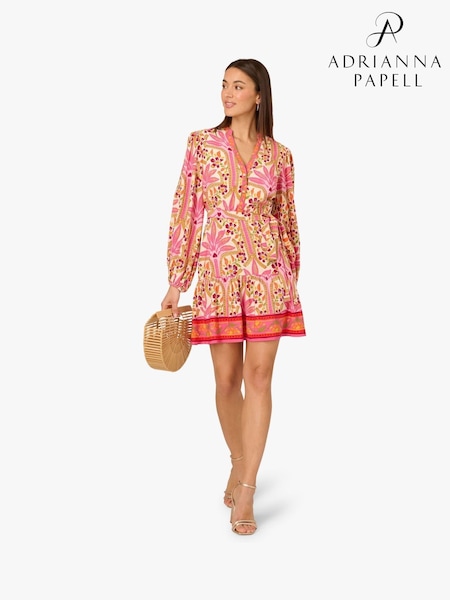 Adrianna Papell Pink Printed Flounce Dress (W76784) | £139