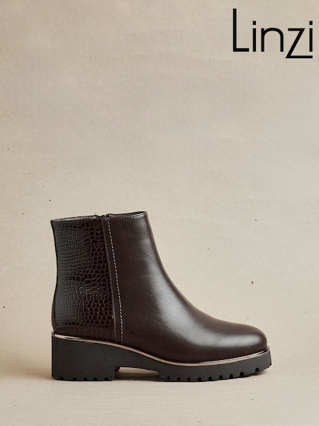 Linzi Brown Navigate Croc Mix Wedge Ankle Boots (W76791) | £48