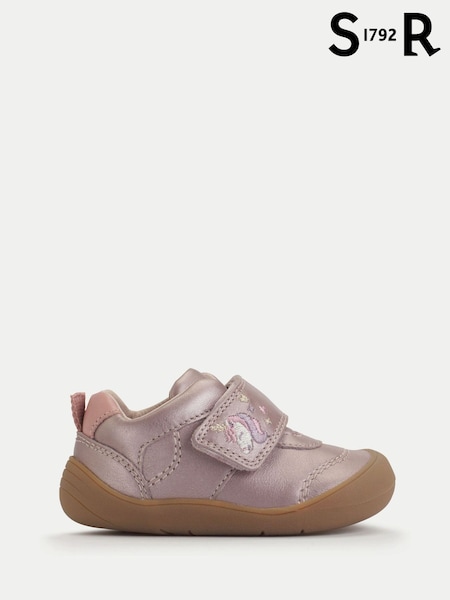 Start-Rite Girls Pink Moonbeam Rip Tape Unicorn Closed Leather First Walking Shoes (W76862) | £46