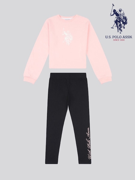 U.S. Polo Assn. Pink Girls Graphic Print Boxy Sweater & Leggings Set (W76872) | £50 - £60