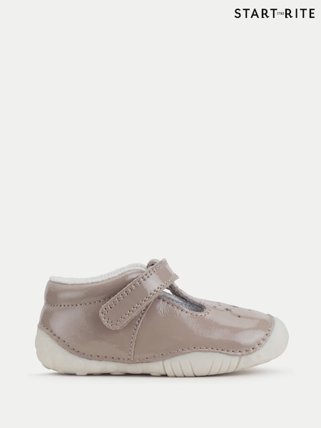 Start-Rite Girls Tumble T-bar Patent Rip-Tape Pre-Walking Nude Shoes for Babies (W77004) | £37
