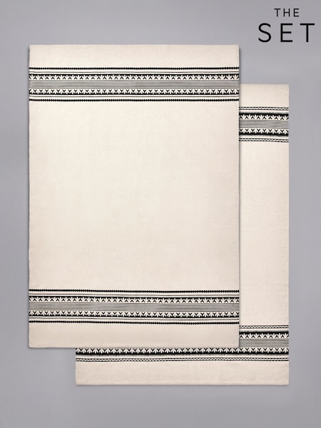 The Set 2 Pack Natural Stripe Printed Flatweave Rugs (W77028) | £40 - £120