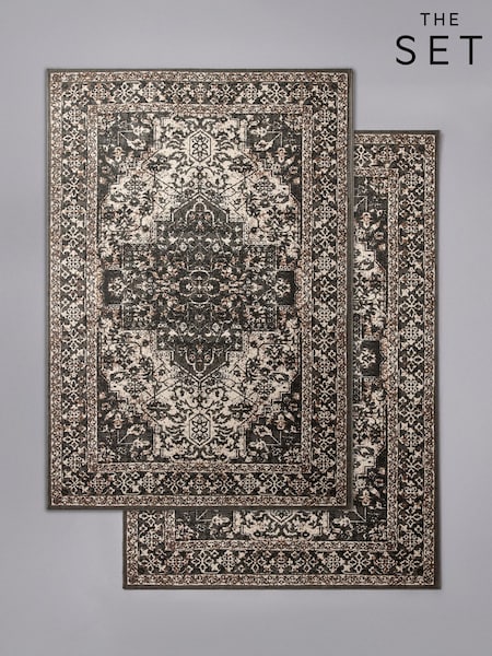 The Set 2 Pack Black Persian Printed Flatweave Rugs (W77030) | £40 - £120