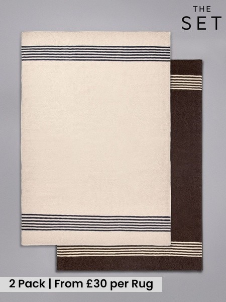 The Set 2 Pack Stripe Flatweave Wool Rugs (W77031) | £60 - £190