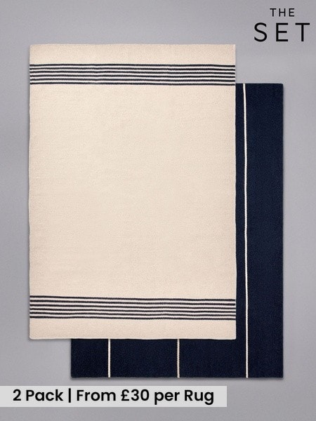 The Set 2 Pack Navy Stripe Flatweave Wool Rugs (W77033) | £60 - £190