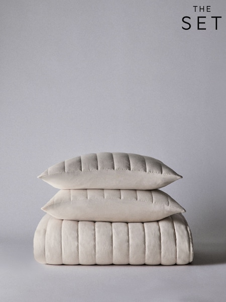 The Set 3 Pack Natural Quilted Bedspread and Cushion Covers (W77038) | £36