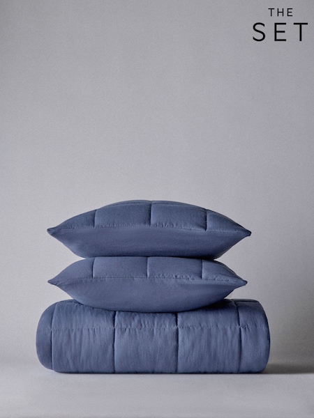 The Set 3 Pack Navy Quilted Bedspread and Cushion Covers (W77041) | £36