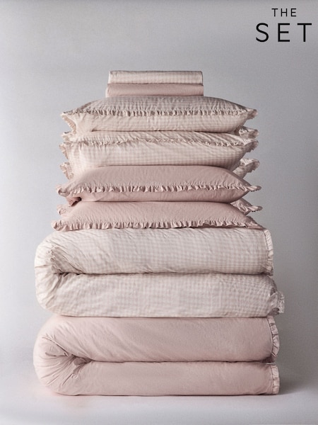The Set 2 Pack Pink Gingham Frill Duvet Cover and Pillowcase Set with Fitted Sheets (W77059) | £55 - £105