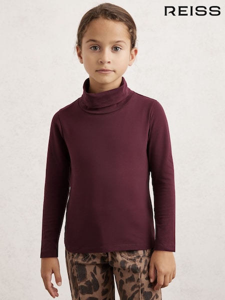 Reiss Burgundy Carey Cotton-Jersey Roll-Neck Top with Stretch (W77274) | £14