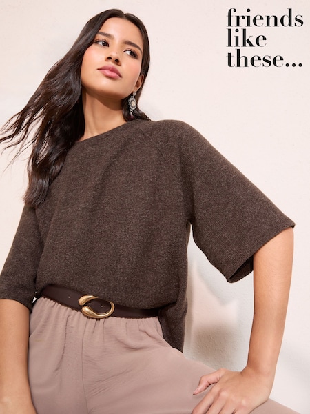 Friends Like These Chocolate Brown Brushed Top (W77412) | £29