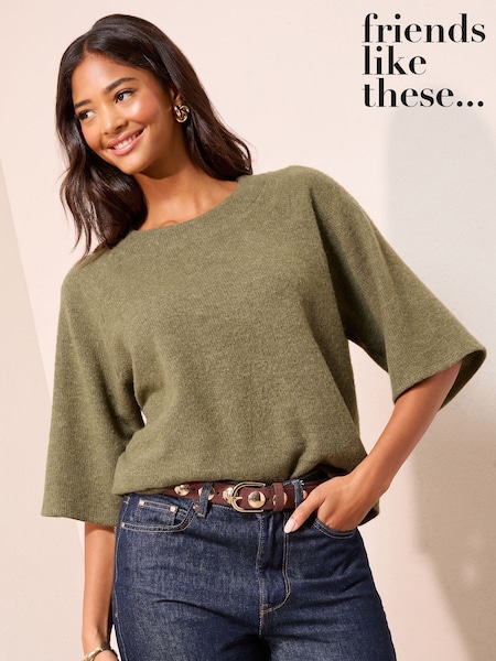 Friends Like These Khaki Green Brushed Top (W77413) | £29