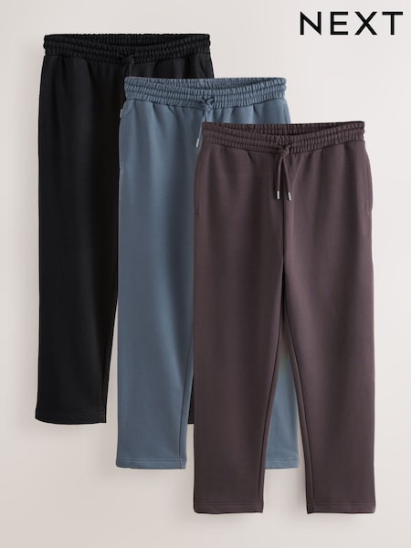 Black/Chocolate Brown/Steel Blue Cotton Rich Jersey Joggers 3 Pack (W77436) | £75