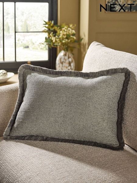 Grey 40 x 59cm Herringbone Fringe Cushion (W77565) | £20