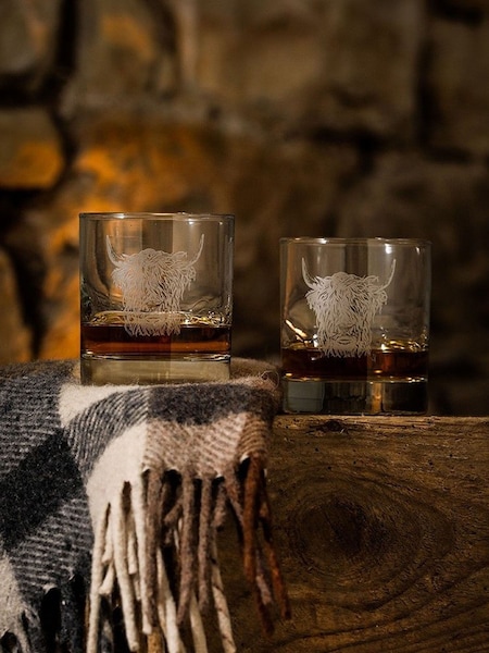Selbrae House Set of 2 Clear Highland Cow Glass Tumblers (W77589) | £42