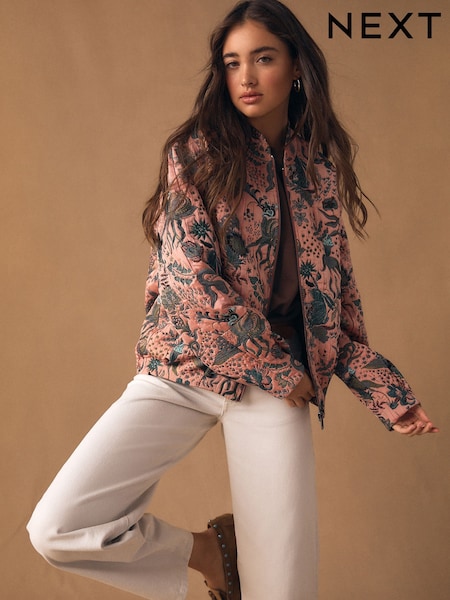 Pink Floral Jacquard Bomber Jacket (W77600) | £75