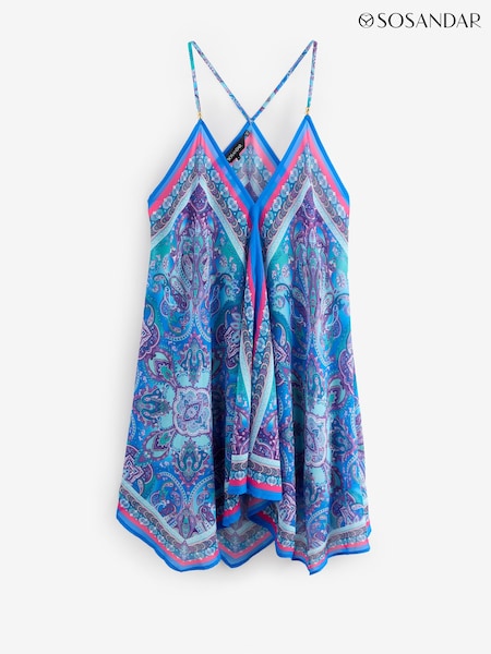 Sosandar Blue Scarf Print Hanky Hem Dress (W77704) | £55