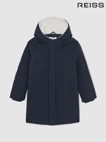 Reiss Navy Nick Fleece-Trim Hooded Puffer Jacket (W77806) | £98