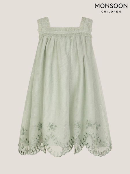 Monsoon Green Baby Bonnie Embroidered Party Dress (W77961) | £0