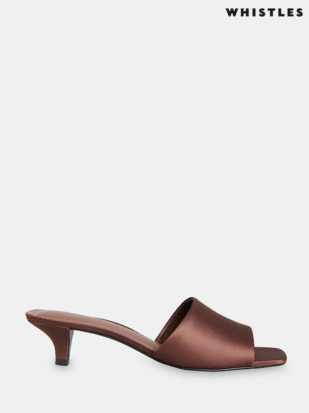 Whistles Brown Satin Slip On Heeled Mules (W77970) | £125
