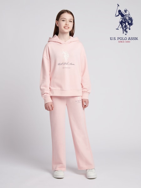 U.S. Polo Assn. Pink Girls Brushed Back Hoodie & Joggers Set (W78014) | £0